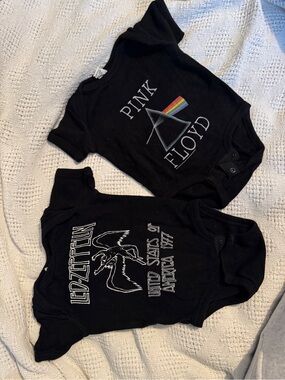 Black Pink Floyd & Led Zeppelin Baby Bodysuits, 6months 100% cotton